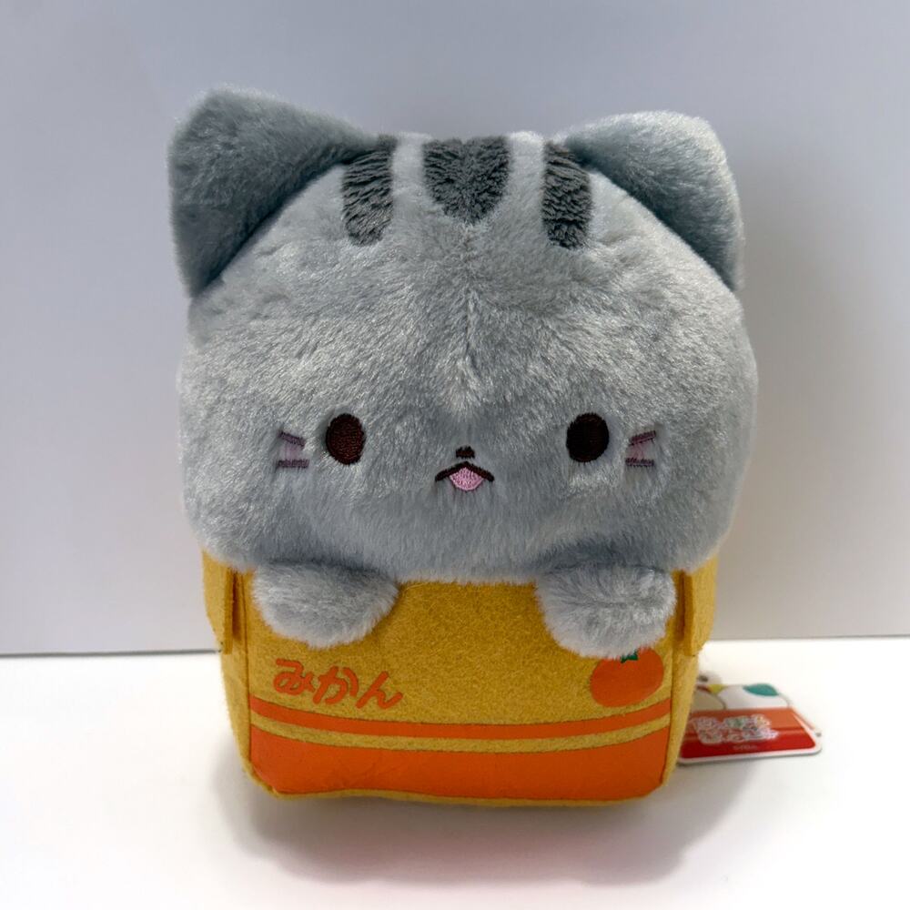 YELL Danboru Neko Gray Cat in Orange Box Plush NWT Japan Kawaii 7"
